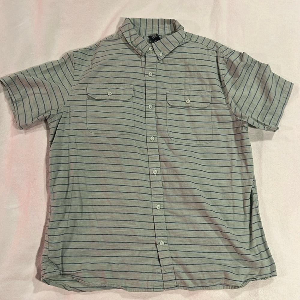 MOUNTAIN HARDWEAR Button-Up Collar Shirt - Light Green/Blue Stripe, Size Large